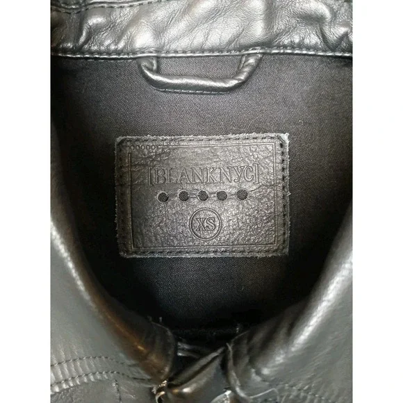 Blank NYC Black Faux Leather Jacket Blue Denim Womens Fashion Fall Size XS #316C - Picture 4 of 9